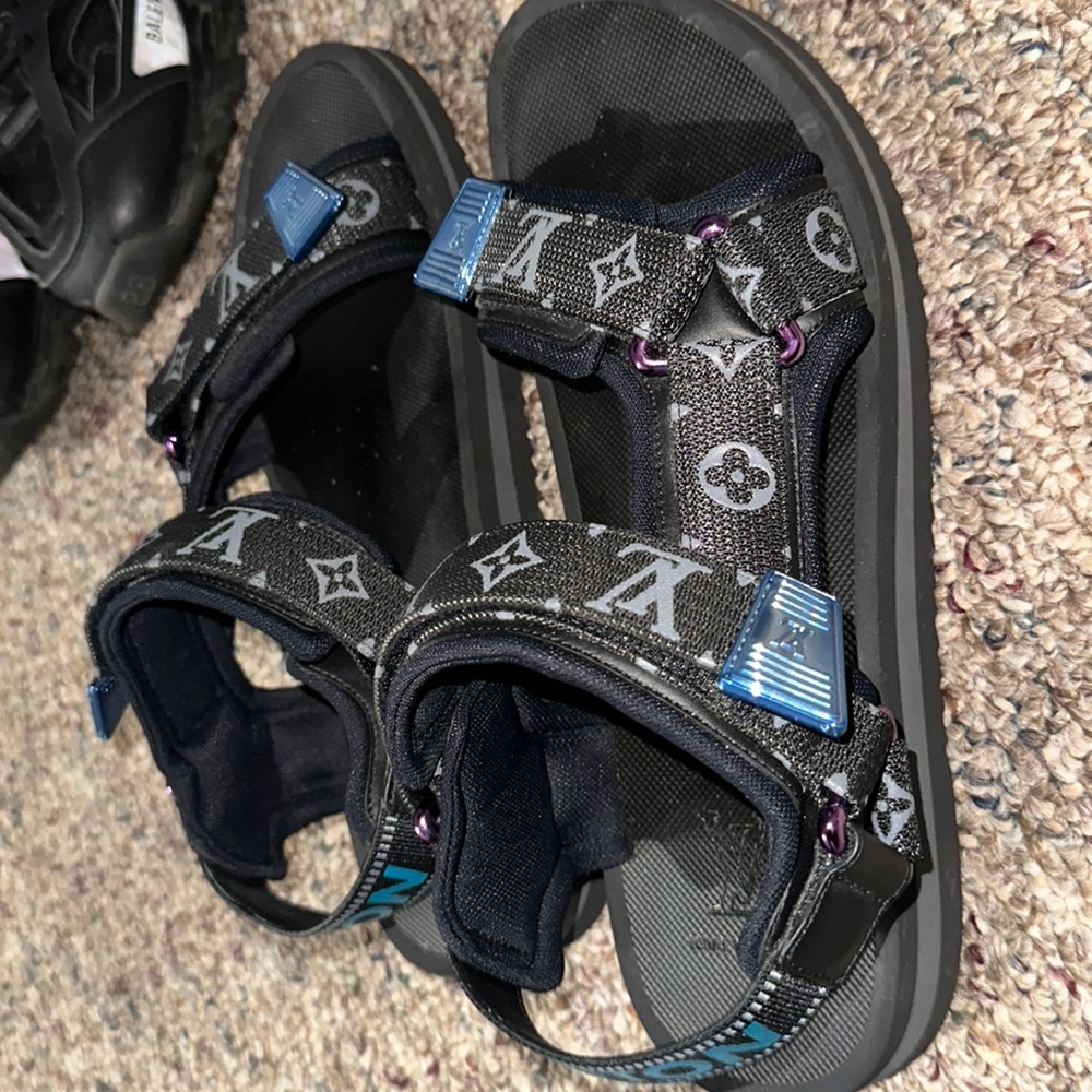 Black and blue detail LV sandals worn once